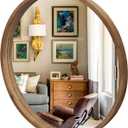 36" Bathroom Mirror, Round Wall Mirror with Wood Frame, Farmhouse Mirrors for Wall Decor, Wall-Mounted Mirrors for Bedroom, Living Room, Brown