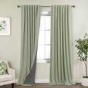 Sage Green Linen Blackout Curtains for Bedroom 84 Inch Long Black Out Pleated Thermal Darkening Light Blocking Boho Farmhouse Cottage Core Soundproof Sound Proof Curtains for Office Window Living Room (52"W x 84"L (Pack of 2))