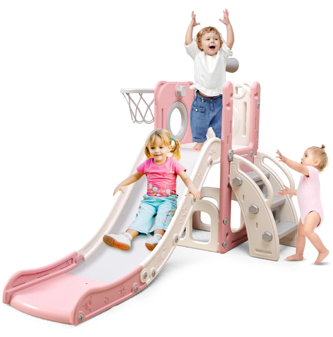 6 In 1 Toddler Playset With Slide,toddler Slide,slide For Kids With Basketball Hoop,ball,ring Toss,kids Slide Toddler Playground Toddler Slide Indoor Outdoor