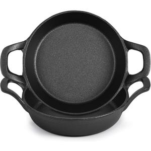 Mini Cast Iron Skillets 6.3 x 6.3 x 1.5 Inch Cast Iron Pan Small Ramekin Set Black Casserole Dish Cookware Oven Safe Mini Skillets for Kitchen Indoor Outdoor Picnic (2 Pack)