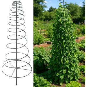 Spiral Frame Trellis for Climbing Plants Outdoor -72" Tall Heavy Duty Metal Garden Plant Tower Support with Anti-Tip Center Pole,for Pole Bean,Berry,Cucumber,Sweet Peas,Clematis,Potted Plants,Vines (Matte Black)