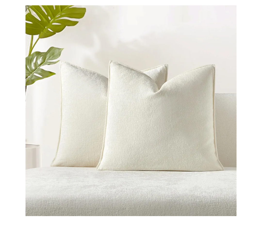 JUSPURBET Cream Chenille Throw Pillow Covers 22x22 inch Set of 2 Decorative Soft Textured Cushion Cases for Living Room Sofa Couch Bed Solid Home Decor Broadside Pillowcases