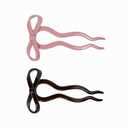 2PCS Vintage French Hair Pins,U-Shaped Bun Twist Hair Forks for Women with Large Pink & Black Bow, Long Prong Updo Hair Sticks, Medium Hair Accessories for Long Thick Fine Hair