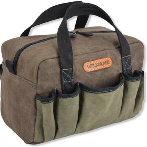 WELKINLAND 14-Pocket Waxed Canvas Tool Organizer - Heavy Duty Electrician's Tool Bag, Small Size