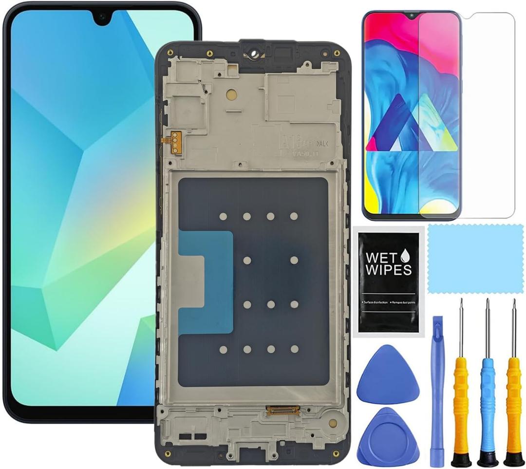 for Samsung Galaxy A16 5G Screen Replacement for Samsung A16 Screen Replacement with Frame kit A166e A166u A166p s166v A166w S166dl LCD Touch Display digitizer Assembly (Not for 4G) , Black 