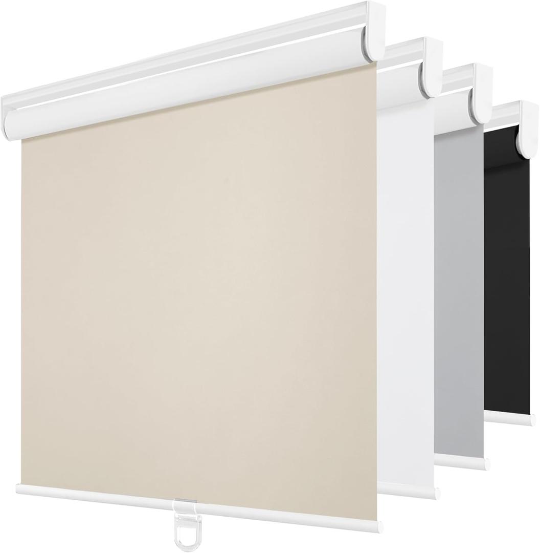 ChrisDowa Cordless Blackout Roller Shades for Windows, Thermal Insulated UV Protection Pull Down Shades, Total Blackout Window Blinds for Home, Office, Bedroom, Door (31" W x 72" H, Beige)