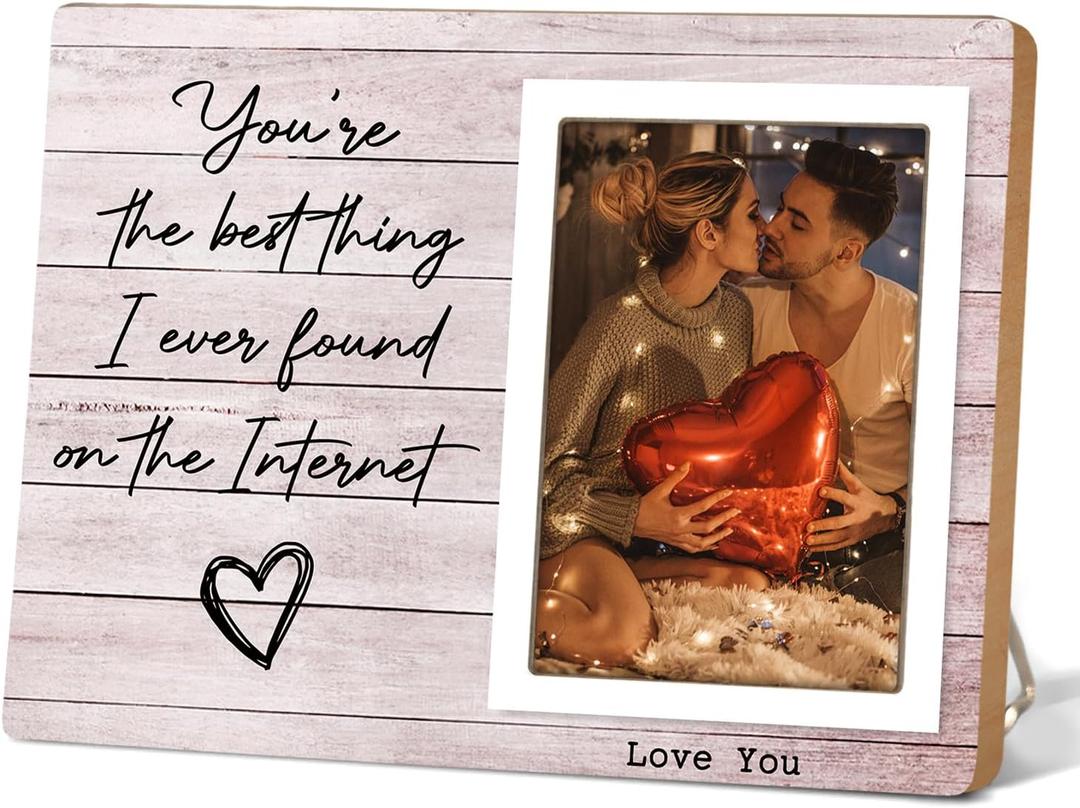 You're The Best Thing I've Ever Found On The Internet Picture Frame, Birthday Valentine Gifts For Relationship Couple Husband Wife Lovers, Valentines, Couples Wooden Photo Frames
