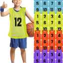 Suhine 48 Pcs Youth Pinnies - Mesh Basketball Team Practice Jersey - Numbered Soccer Scrimmage Vest for Sports (Cheerful Colors)