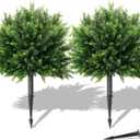 26" Artificial Cypress Topiary, 2pcs Artificial Cedar Topiary Ball Trees with Ground Spike, Outdoor Faux Shrubs with UV Resistant, Lasting Evergreen Bushes Push in Ground Plants for Front Porch