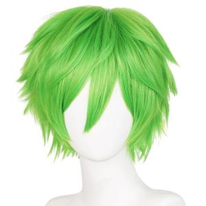 LABEAUT Max Beauty Unisex Green Wig, Anime Short Cosplay Wigs With Bangs Heat Resistant Hair for Party and Halloween for Gift + Free Cap