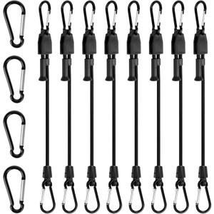 8 Pcs 48 inch Bungee Cords with Hooks Adjustable Heavy Duty Black, UV Resistant Shock Strap with Carabiner Style Clips,4 Spare Parts Offered