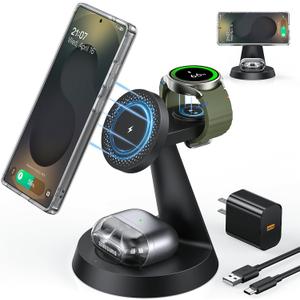 Magnetic Wireless Charger for Samsung, 3 in 1 Charging Station Compatible with MagSafe Samsung Charger for Galaxy S25 Ultra S24 Z Fold7/Flip7, Watch Charger Stand for Galaxy Watch Ultra 8 7, for Buds (BLACK)