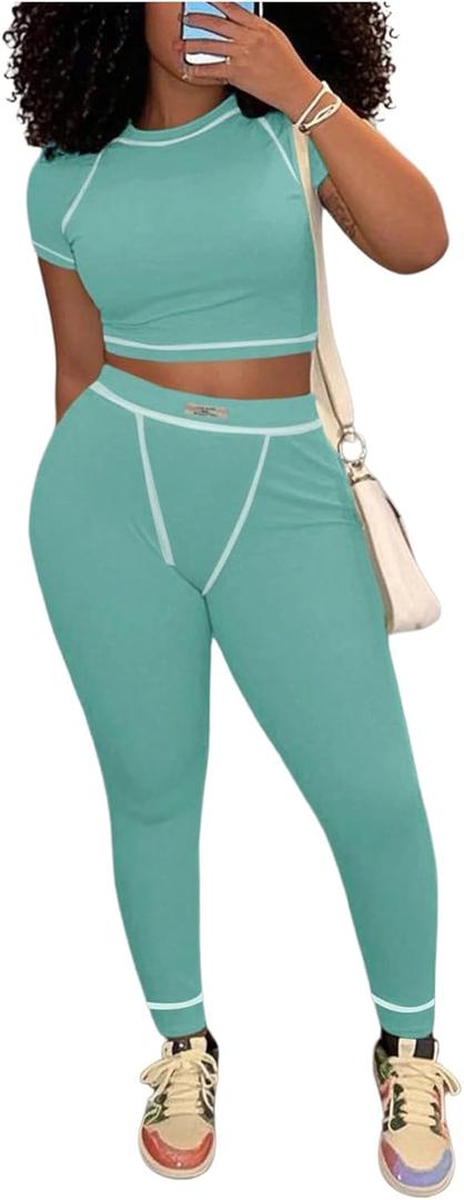 SOLY HUX Women's Leggings Set Two Piece Outfits Crop Top and Pants Sports Gym Tracksuits (Teal, M)