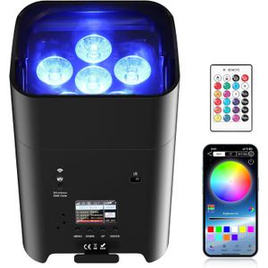 Battery Powered Uplights Rechargeable Par Can 6x18W RGBWA+UV LED Uplight 9600 mAh APP/Remote/DMX512 Control Stage Lights Uplighting Indoor for Wedding DJ Church Christmas Dance (1Pc)