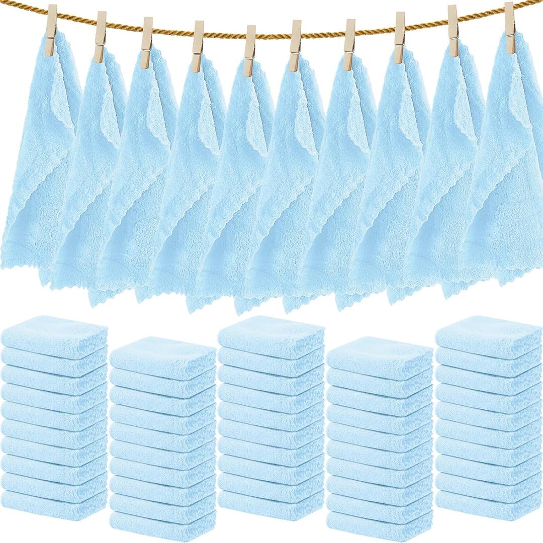 Newwiee 100 Count Washcloths Quick Drying Bathroom Wash Clothes 12 x 12 Inch Face Towels Microfiber Soft Wash Rags Bulk for Your Face and Body Facial Towels for Spa Fingertip Towel (Light Blue)