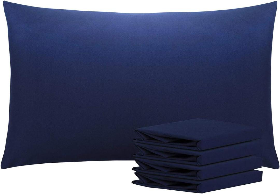 NTBAY Queen Pillowcase Set - 4 Pack Brushed Microfiber 20x30 Pillowcases - Soft, Wrinkle-Free, Fade-Resistant, Stain-Resistant, Navy Blue Pillowcases with Envelope Closure - 20x30 Inches, Navy Blue