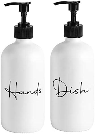 17 oz Hand Soap Dispenser Glass Liquid Dish Soap Bottles, Refillable Empty Lotion Pump Bottles for Bathroom Decor, Kitchen Sink, Matte Design, White, Pack of 2