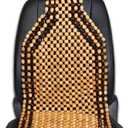 Zento Deals Wood Beaded Comfort Seat Cushion Seat Cover- Double Strung Ultra Comfort Massaging Car Seat Cushion for Car, Truck, or Office Chair
