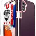 LeYi Compatible for A14 5G Case: Samsung A14 5G Case with [1 Pack] Tempered Glass Screen Protectors, 3 in 1 Full Body Shockproof Rubber Dustproof Rugged Defender Phone Case A 14 5G, Wine Red/Pink