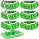 6 Pack Green Microfiber Mop Pads - Reusable Washable Refills for Wet & Dry Floor Cleaning - Fits Most Standard Mops - Household Cleaning Pads