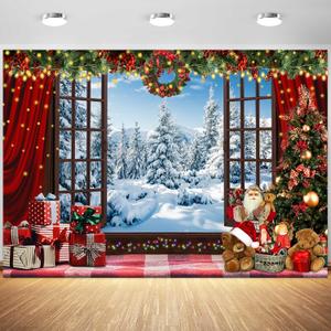 7x5ft Christmas Backdrop Winter Snowy Forest Window Wonderland Photography Background Merry Xmas New Year Eve Family Party Banner Decorations Supplies Photo Booth Props