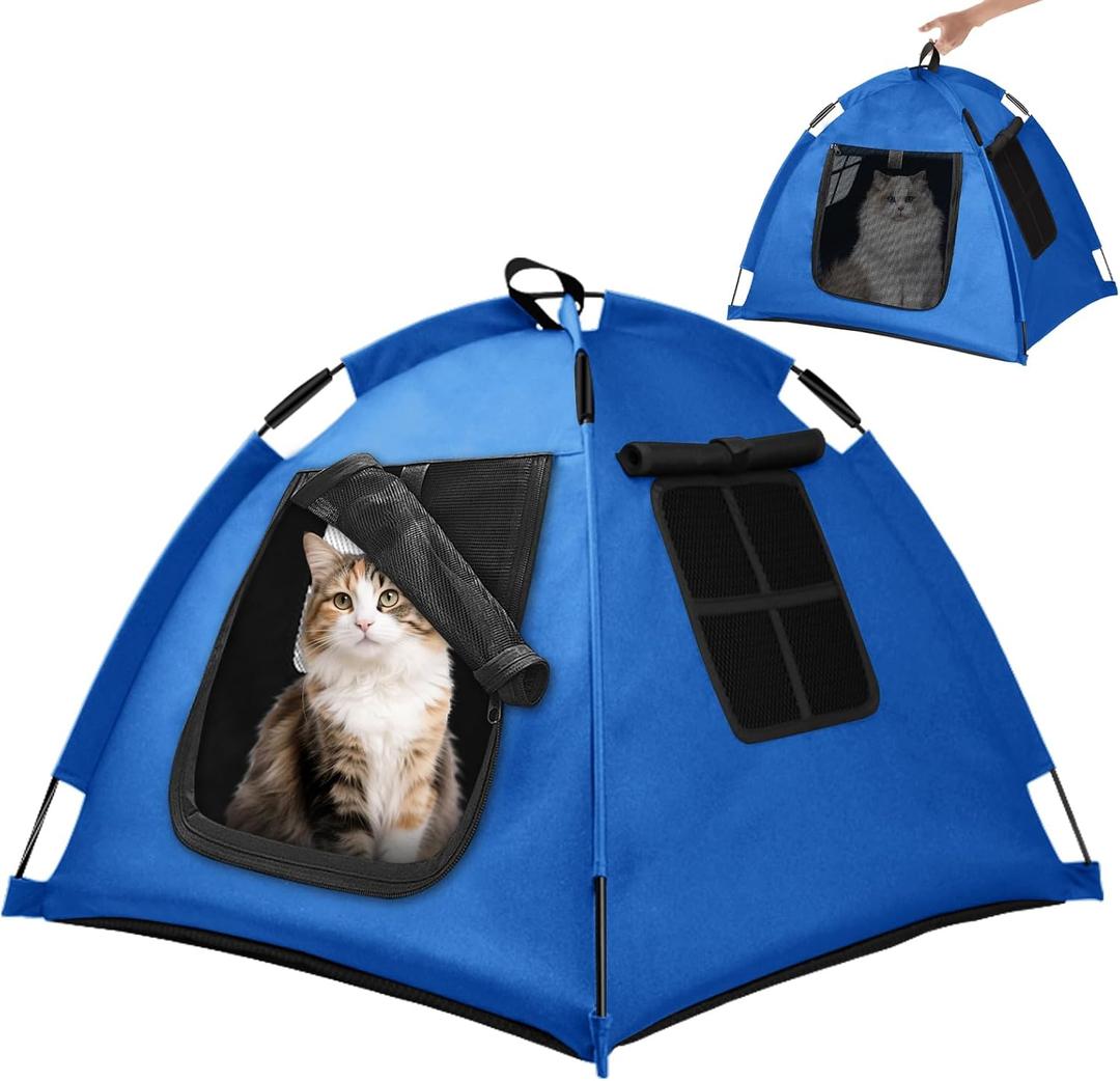 Portable Pet Tent, Full-Enclosure Zippered Mesh, Indoor & Outdoor | Easy-flex poles, tool-free. Tear-resistant. Anti-tip. 5+ colors. For cats, small dogs. 60x60x45cm, 390g
