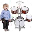 Toy Drum Set for Kids Ages 3-5 Toddler Jazz Drum Kit with 5 Drums Musical Instruments Toys for 3 4 5 Year Old Boys Girls Gifts (Brown)