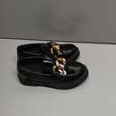 Girl's Platform Loafers Slip On Chain Chunky Shoes Round Toe School Uniform Dress Flats (1 Big Kid, Black)