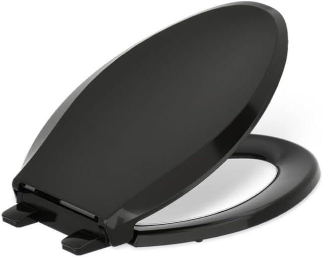 KOHLER 4636-RL-7 Cachet ReadyLatch Elongated Toilet Seat Slow Close, Soft Close Toilet Seat Quiet Lid, Contoured Grip-Tight Bumpers Installation Hardware, Apartment Essentials, Black