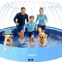 VISTOP 97" Foldable Dog Pool with Sprinkler, Large Hard Shell Pet Swimming Pool, Non-Slip Collapsible Kiddie Pool for Backyard Outdoor Summer Water Play