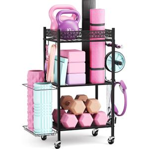 Yoga Mat Storage Rack, Home Gym Storage Rack, VOPEAK Workout Storage for Yoga Mat, Foam Roller, Gym Organizer Gym Equipment Storage for Home Exercise and Fitness Gear (BLACK)