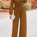 KIRUNDO Jumpsuits for Women Dressy Casual One Piece Long Sleeve Wide Leg Long Pant Rompers With Pockets 2025 Fall Outfits (S)