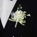 AuroraAria Pearl White Boutonniere for Men,Set of 6,Groom Boutonniere for Wedding,Anniversary,Homecoming,Formal Dinner Party,Wedding Decor,Artificial Pearl White Rose