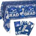 AIBIIN 3pcs Graduation Tablecloth Blue Silver Congrats Grad Table Cloth for Class of 2026 Disposable Plastic Rectangle Grad Table Cover for Graduation Party Decorations Supplies 68"x42" Inch