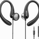 PHILIPS Over The Ear Earbuds, Flexible Wrap Around Earbuds, Around Ear Headphones with Mic Behind The Ear Headphones, Perfect for Sports, Running, Exercise, Gym (Black)