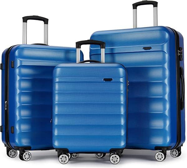 GinzaTravel 3-Piece Luggage Set with TSA Locks, Expandable, and Friction-Resistant in Wathet - Includes 20", 24" & 28" Spinner Suitcases (Blue)