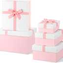 Cholemy Pink Valentine Velvet 5 Pcs Square Gift Boxes with Lid and Ribbon Assorted Size Nesting Decorative Box Wrap for Present Wedding Graduation Birthday Anniversary Party Favor