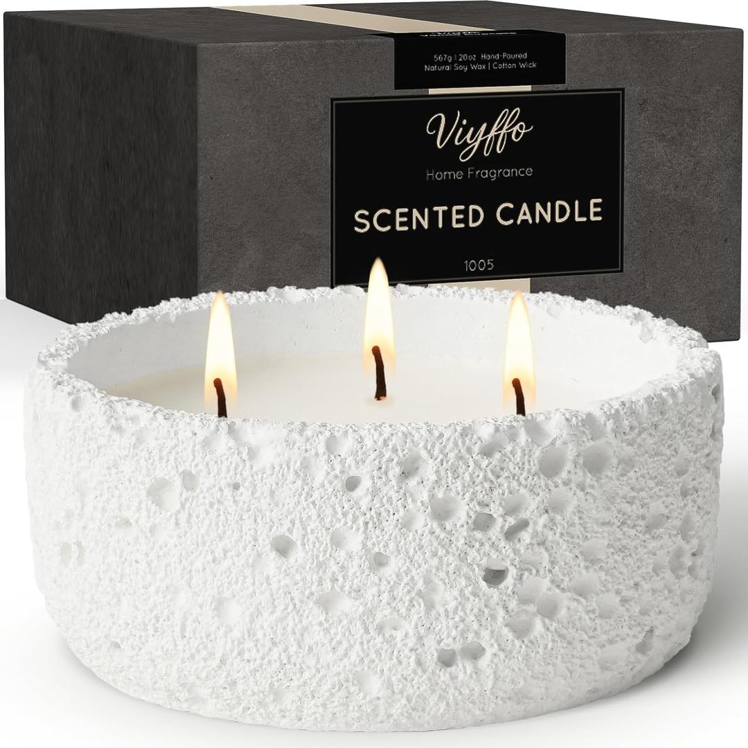 Viyffo 3 Wick 20oz Large White Scented Candle  Lovers Vanilla Bliss, Non Toxic Soy Candle in Matte Ceramic Jar, Perfect for Luxury Home Fragrance, Elegant Winter Dcor & Premium Valentines Day Gift