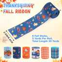Fall Ribbon,6 Rolls Thanksgiving Day Pumpkin Maple Leaves Fabric Wired Ribbon,Orange White Blue Plaids Craft for Bow Wreath Floral Gift Box Wrapping,Thanksgiving Decor Gifts,30 Yards