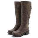 GLOBALWIN Women's Strappy Motorcycle Knee High Boots Brown Wide Calf Riding Boots Fall Winter Fashion Knee High Boots For Women 9M