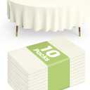 Pureegg Plastic Table Cloth Disposable 10 Pack, 84'' Round Table Cloths, Party, Wedding, Thanksgiving Decorations, Fall Tablecloths, Round, Beige Plastic Cover, Leakproof & Sturdy, Cream, Ivory