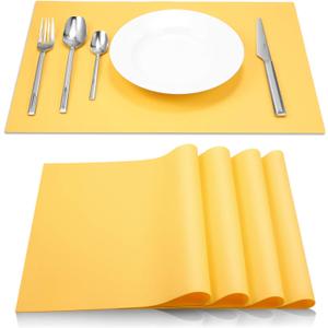 ME.FAN Silicone Placemats [17.7''x12.6''] Heat-Resistant Thicken Non-Slip Tablemats Non-Skid Table Mats Set of 4 (Yellow)