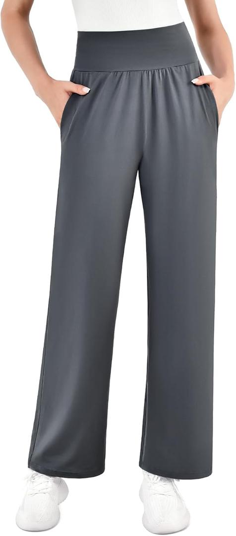 SINOPHANT Womens Wide Leg Yoga Pants with Pockets High Waisted Casual Lounge Loose Palazzo Pajama Sweatpants (Medium, Grey)