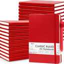 24 Pack Journal Notebook for Work, Feela Business Notebook Bulk Hardcover Lined Writing Journal with Pen Holder for Men Women Note Taking, with 24 Black Pens, 120 GSM, 5.1x8.3, A5, Red