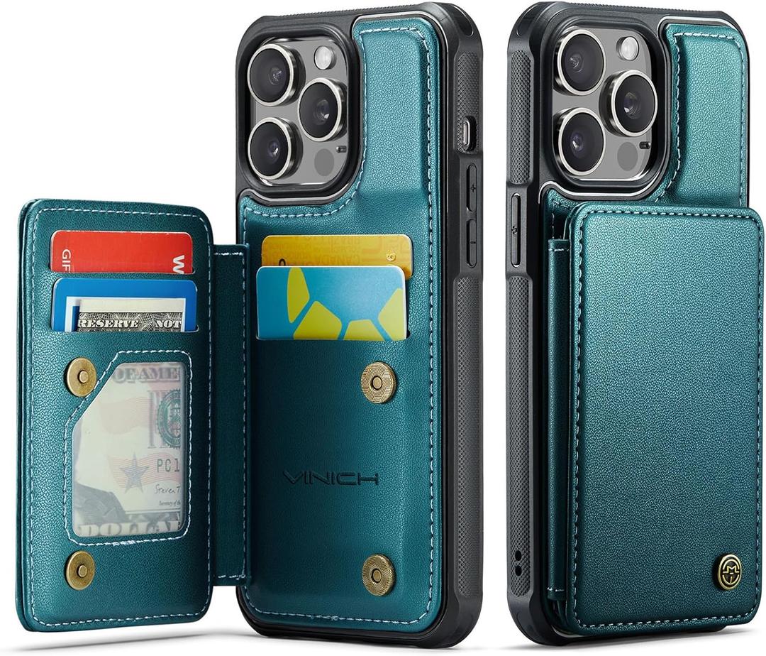 Vinich for iPhone 13 Pro Max Wallet Case with Card Holder, RFID Blocking Credit Slots Kickstand Shockproof Phone Cover for Women Men, Bluish Green (for iPhone 13 Pro Max - 6.7")