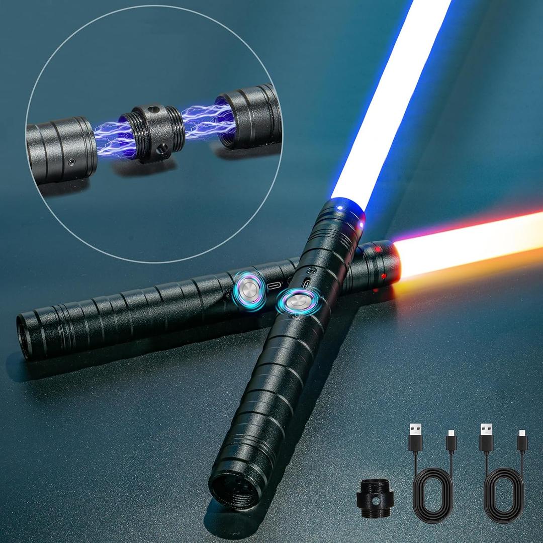 Lightsaber, Double-Bladed Lightsaber 2 Pack, Metal Hilt Dueling Saber for Adults, Rechargeable RGB Combat Light Saber with Sound Effects,Type-C 2-in-1 Connected Glow Swords for Cosplay Halloween Party