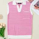Dokotoo Women's Summer Short Cap Sleeve Sweaters Tops Casual Striped Color Block V Neck Polo Knit Shirts Blouses (Pink, XL)