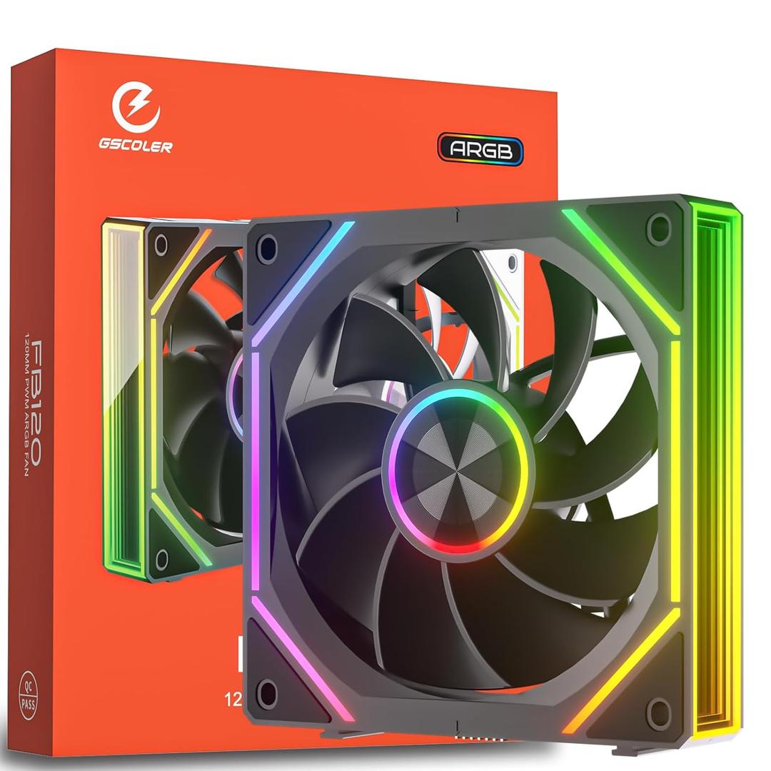 FB120-Black 120mm Case Fan Reverse Blade, Wireless Splicing/Daisy-Chain Design, Infinity Mirror 16.8M Colors ARGB PC Fan with PWM Speed Control, High Airflow, Quiet Cooling for Gaming PC Build