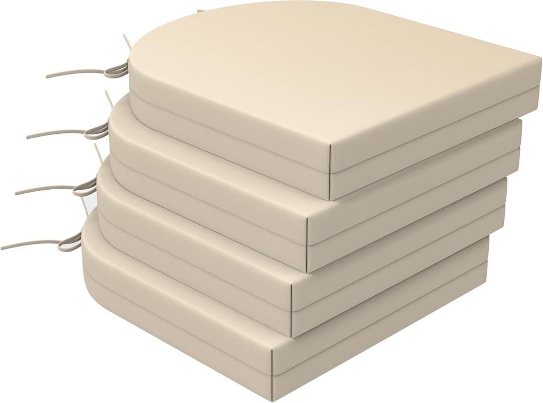 WOLKI Outdoor Cushions for Patio Furniture Set of 4, 17 x 16 x 2 Beige Waterproof Seat Cushions Thick Chair Pads for Garden, Patio(Round Corner)