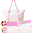 Mykng Nzw Empty Mahjong Tile Bags Set for American Tiles and Racks,Canvas Tote Bag with Mat Holder Accessories Organizer,Portable Mahjong Case Drawstring Protective Sleeve for Rack Pushers,Pink